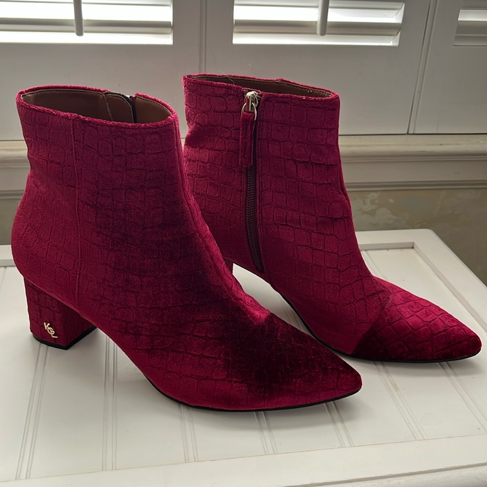 Kurt Geiger Red Velvet Croc Embossed Boots